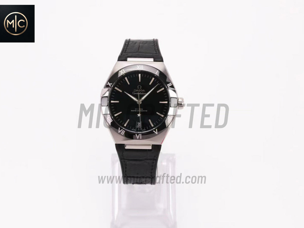 Constellation 41mm Black Ceramic Black Dial on Leather Clad Rubber Strap – Premium Edition