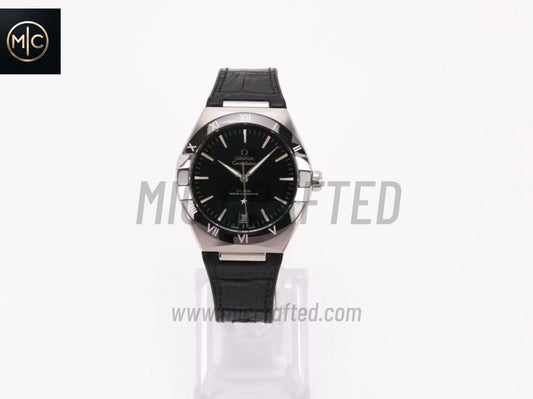 Constellation 41mm Black Ceramic Black Dial on Leather Clad Rubber Strap – Premium Edition