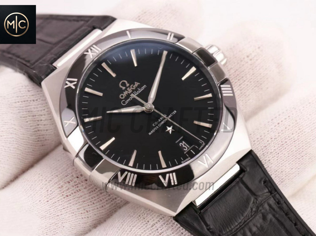 Constellation 41mm Black Ceramic Black Dial on Leather Clad Rubber Strap – Premium Edition