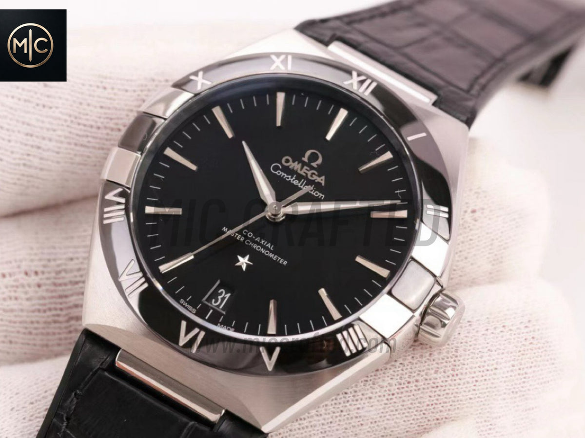 Constellation 41mm Black Ceramic Black Dial on Leather Clad Rubber Strap – Premium Edition