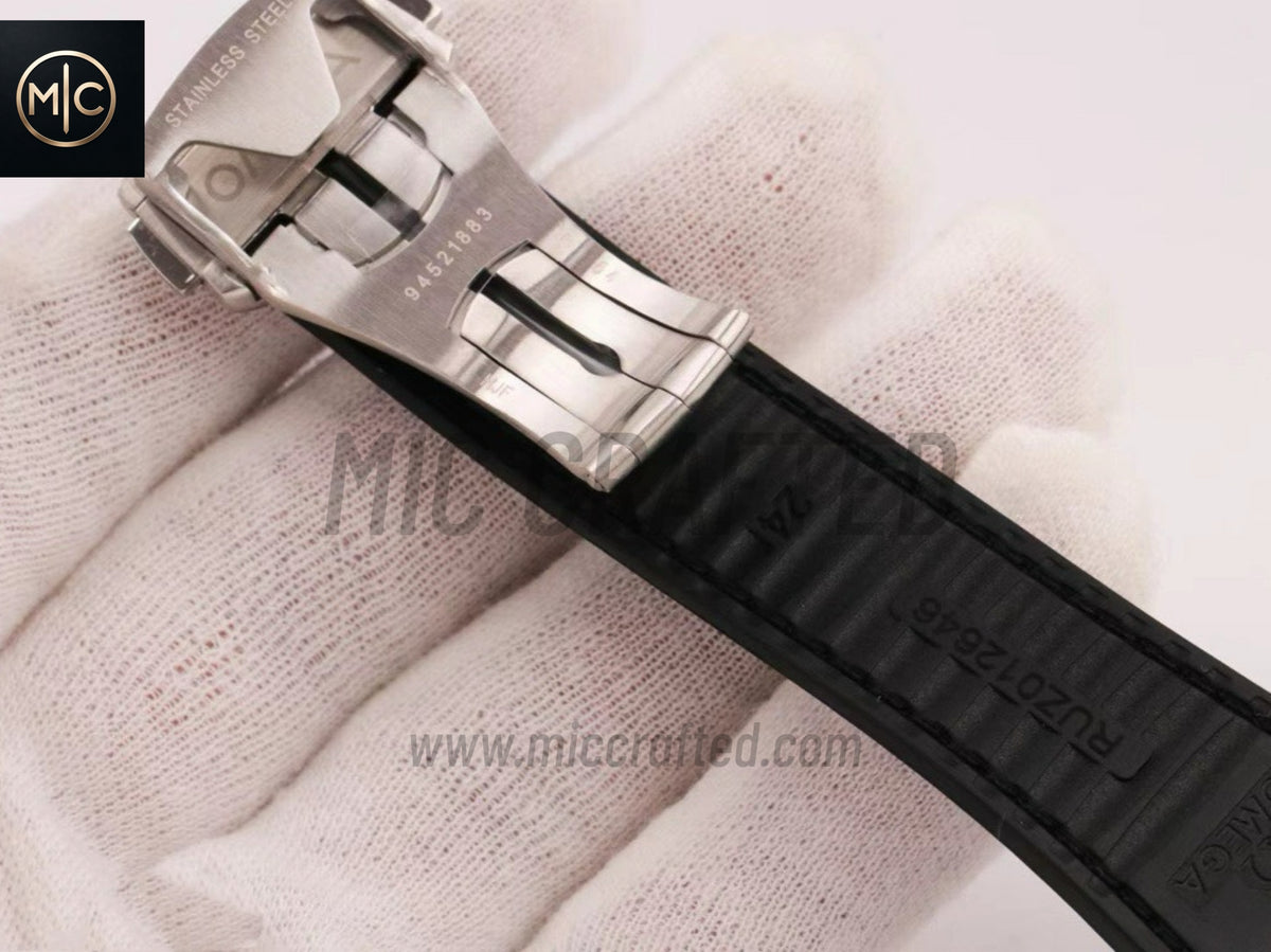 Constellation 41mm Black Ceramic Black Dial on Leather Clad Rubber Strap – Premium Edition