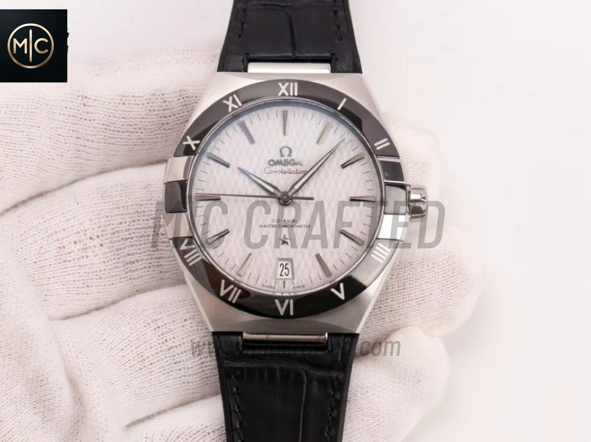 Constellation 41mm Black Ceramic Grey Dial on Leather Clad Rubber Strap – Premium Edition
