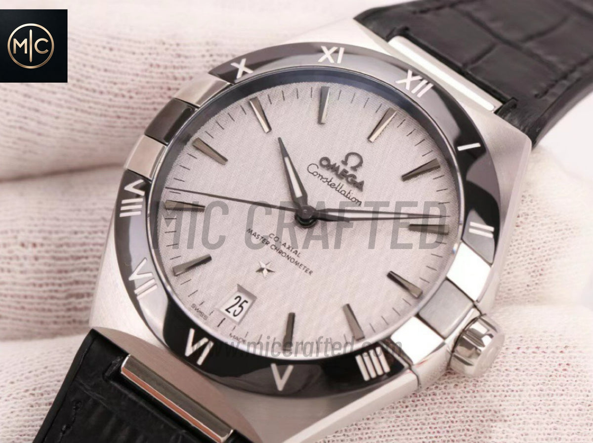 Constellation 41mm Black Ceramic Grey Dial on Leather Clad Rubber Strap – Premium Edition