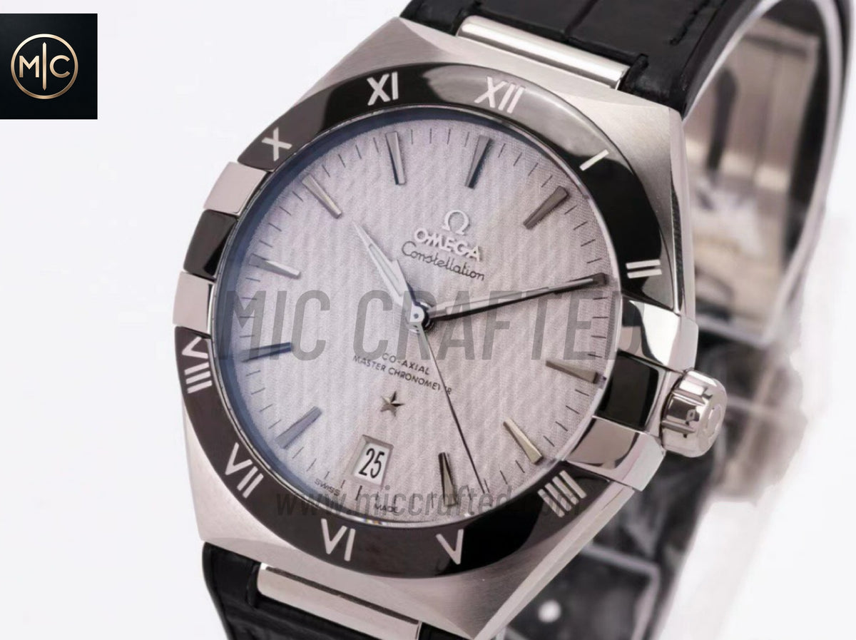 Constellation 41mm Black Ceramic Grey Dial on Leather Clad Rubber Strap – Premium Edition