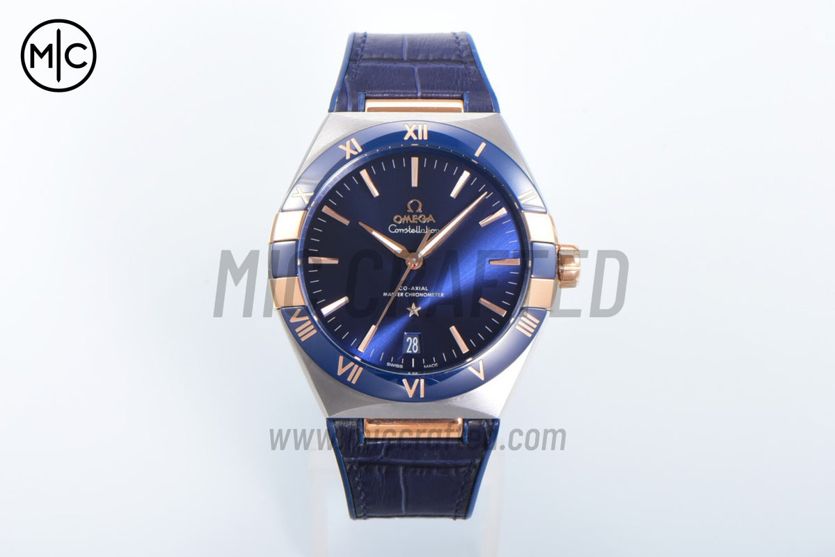 Constellation 41mm YG Blue Ceramic Blue Dial on Leather Clad Rubber Strap – Premium Edition