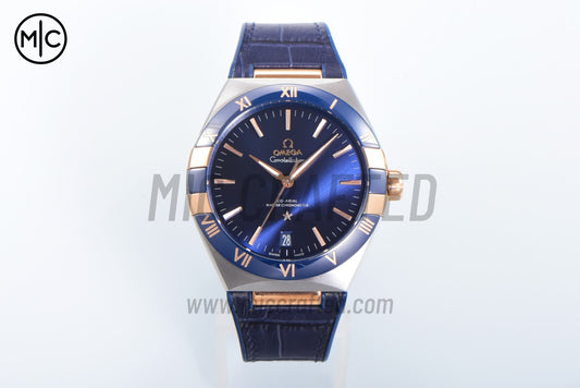 Constellation 41mm YG Blue Ceramic Blue Dial on Leather Clad Rubber Strap – Premium Edition