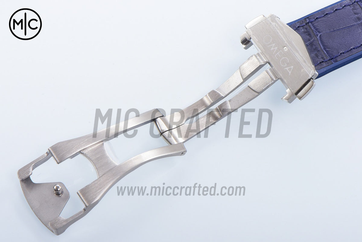 Constellation 41mm YG Blue Ceramic Blue Dial on Leather Clad Rubber Strap – Premium Edition