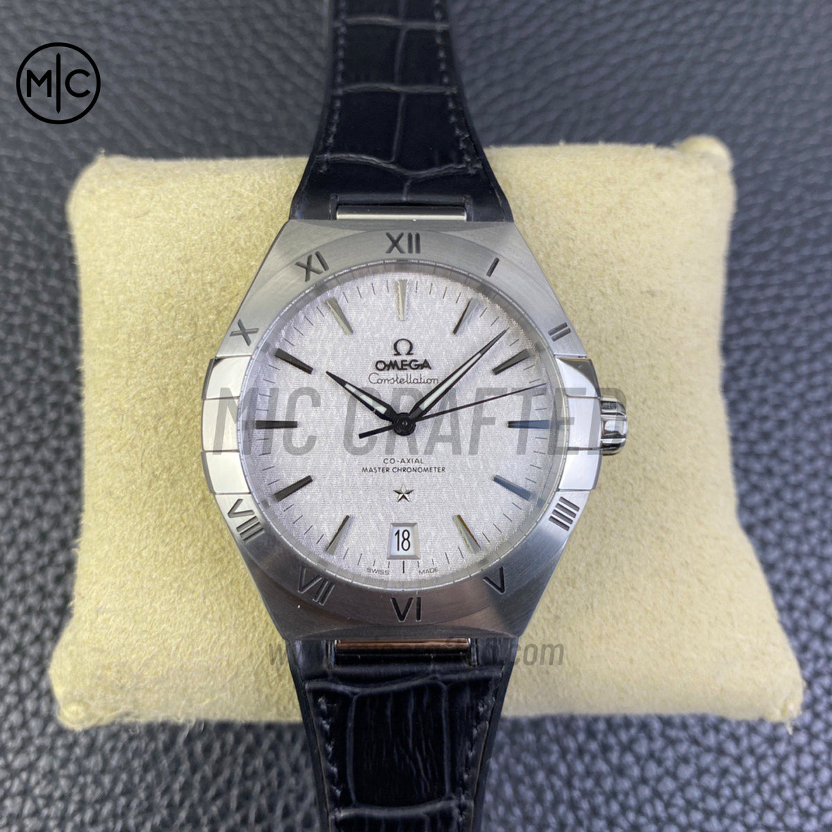 Constellation 41mm Grey Textured Dial on Leather Clad Rubber Strap – Premium Edition