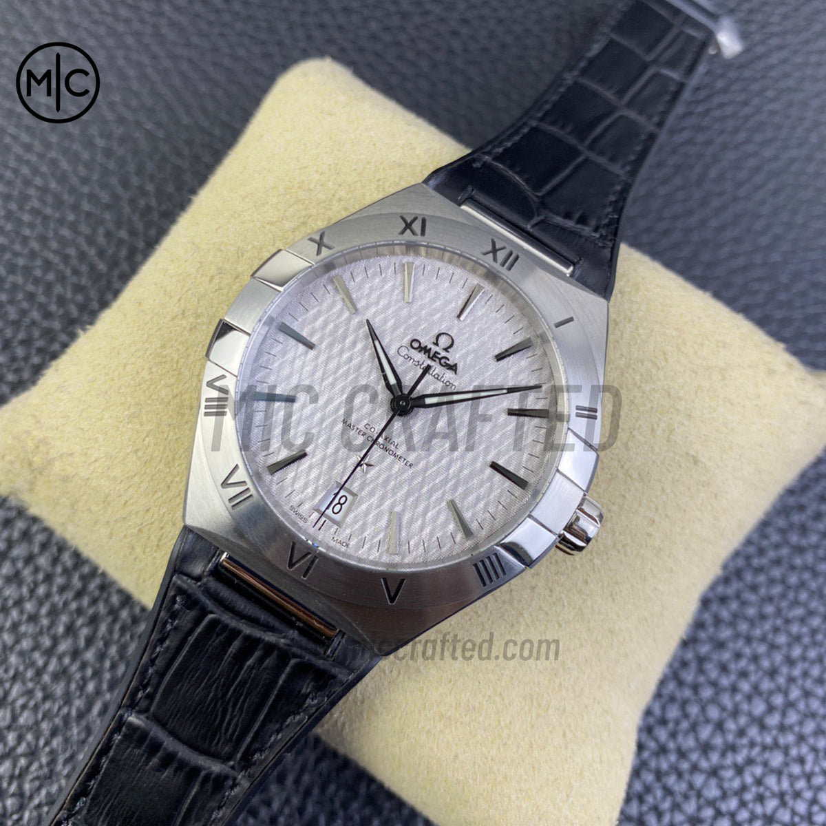 Constellation 41mm Grey Textured Dial on Leather Clad Rubber Strap – Premium Edition