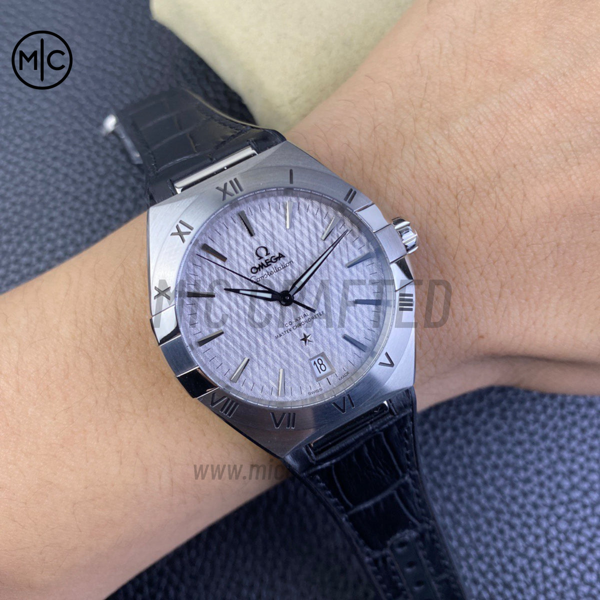 Constellation 41mm Grey Textured Dial on Leather Clad Rubber Strap – Premium Edition