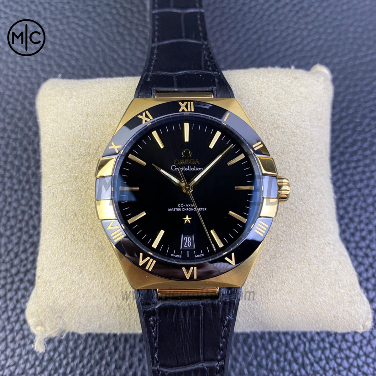 Constellation 41mm YG Black Ceramic on Leather Clad Rubber Strap – Premium Edition