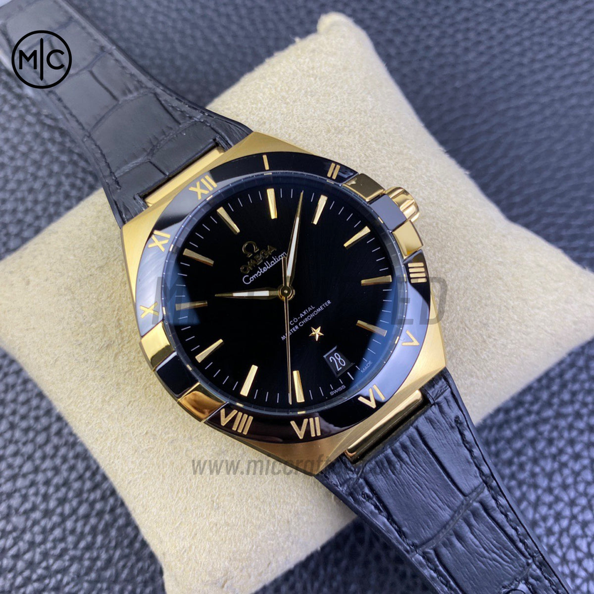 Constellation 41mm YG Black Ceramic on Leather Clad Rubber Strap – Premium Edition
