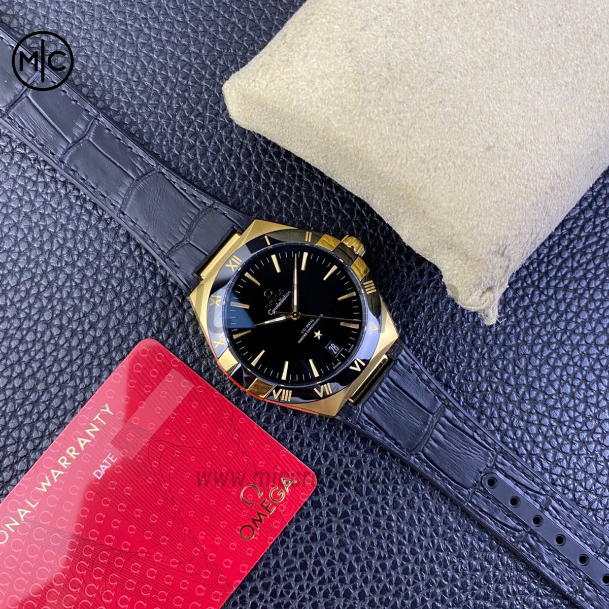 Constellation 41mm YG Black Ceramic on Leather Clad Rubber Strap – Premium Edition