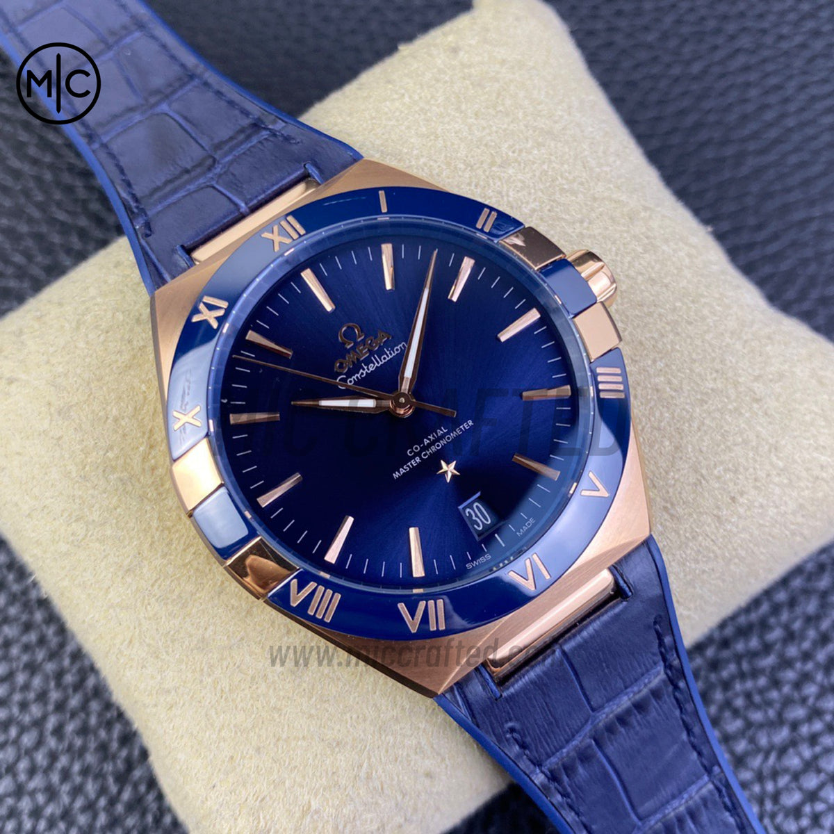 Constellation 41mm RG Blue Ceramic Blue Dial on Leather Clad Rubber Strap – Premium Edition