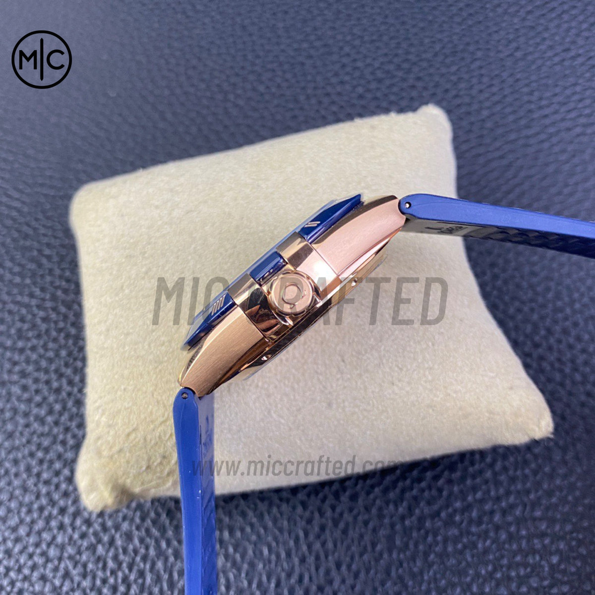 Constellation 41mm RG Blue Ceramic Blue Dial on Leather Clad Rubber Strap – Premium Edition
