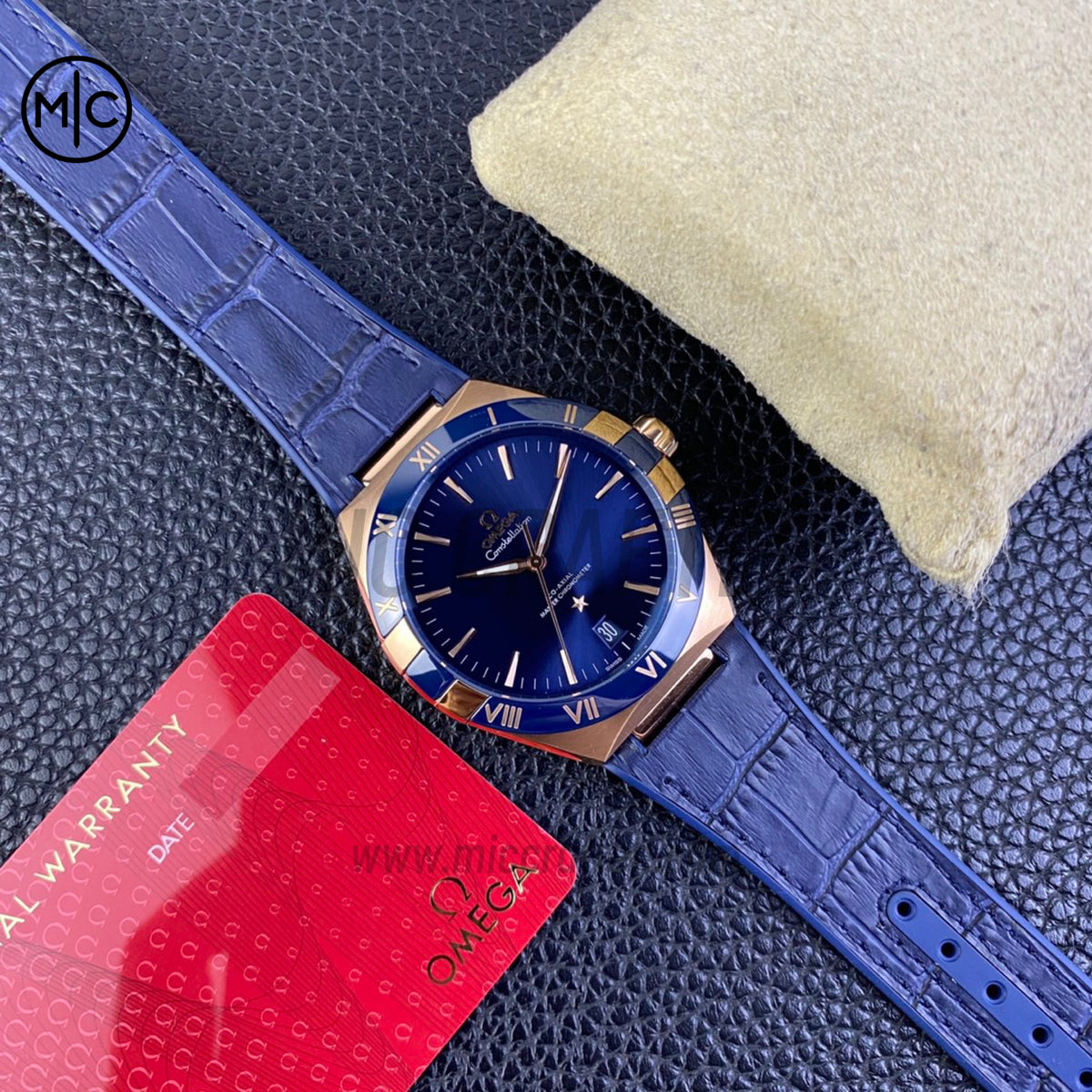 Constellation 41mm RG Blue Ceramic Blue Dial on Leather Clad Rubber Strap – Premium Edition