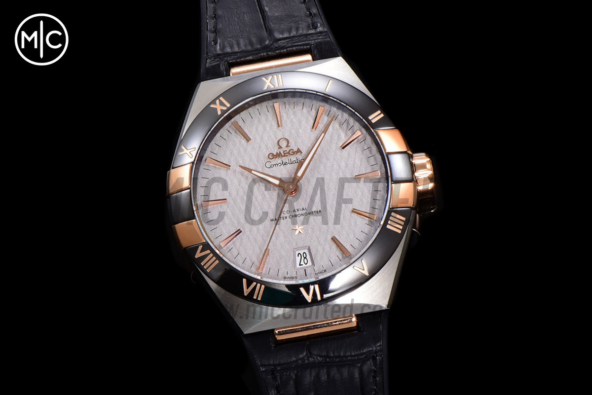 Constellation 41mm RG Silver Grey Dial on Leather Clad Rubber Strap – Premium Edition