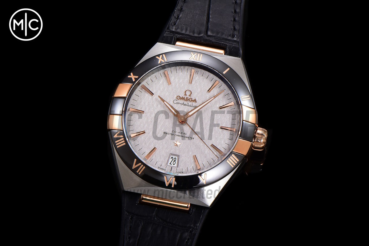 Constellation 41mm RG Silver Grey Dial on Leather Clad Rubber Strap – Premium Edition