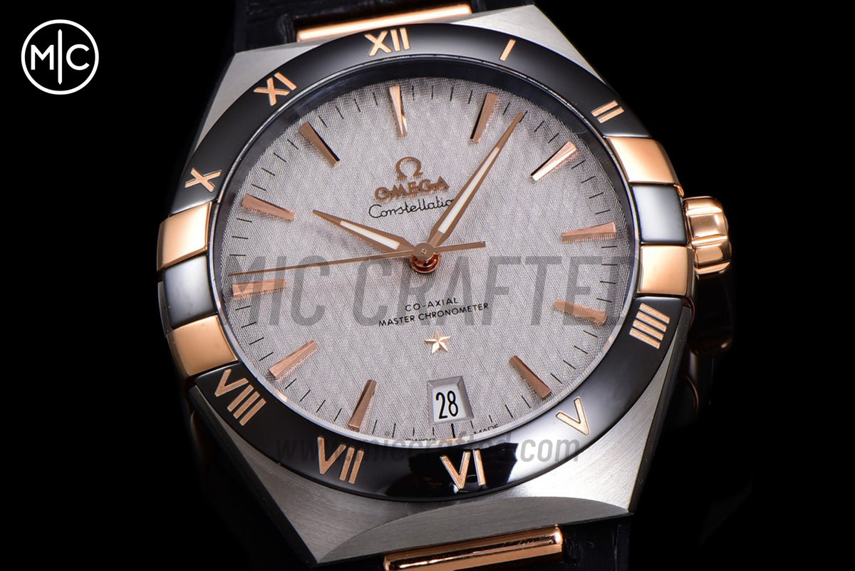 Constellation 41mm RG Silver Grey Dial on Leather Clad Rubber Strap – Premium Edition