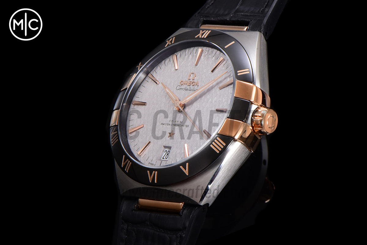 Constellation 41mm RG Silver Grey Dial on Leather Clad Rubber Strap – Premium Edition