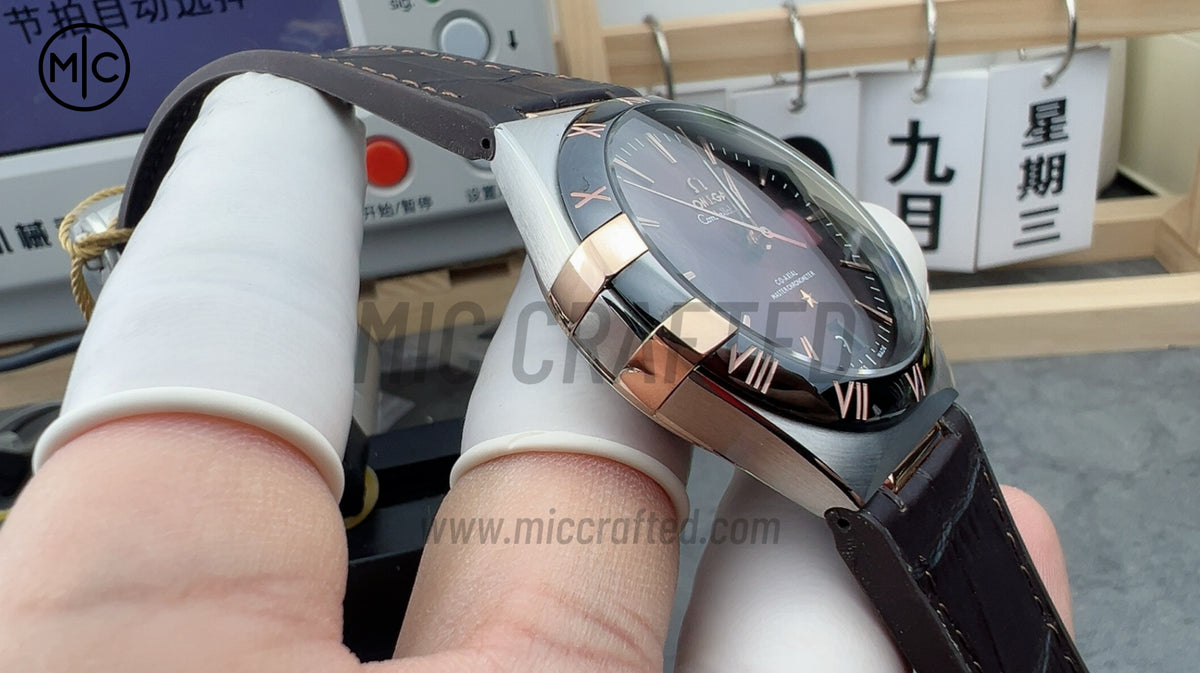 Constellation 41mm RG Wine Red Ceramic Red Dial on Leather Clad Rubber Strap – Premium Edition