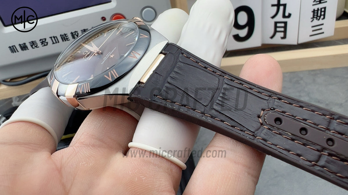 Constellation 41mm RG Wine Red Ceramic Red Dial on Leather Clad Rubber Strap – Premium Edition