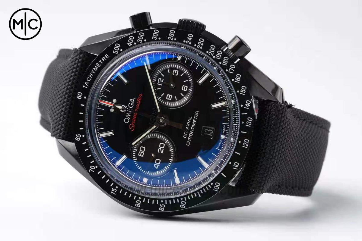 Speedmaster 44mm "Dark Side of The Moon" Real Ceramic on Black Nylon Strap – Premium Edition