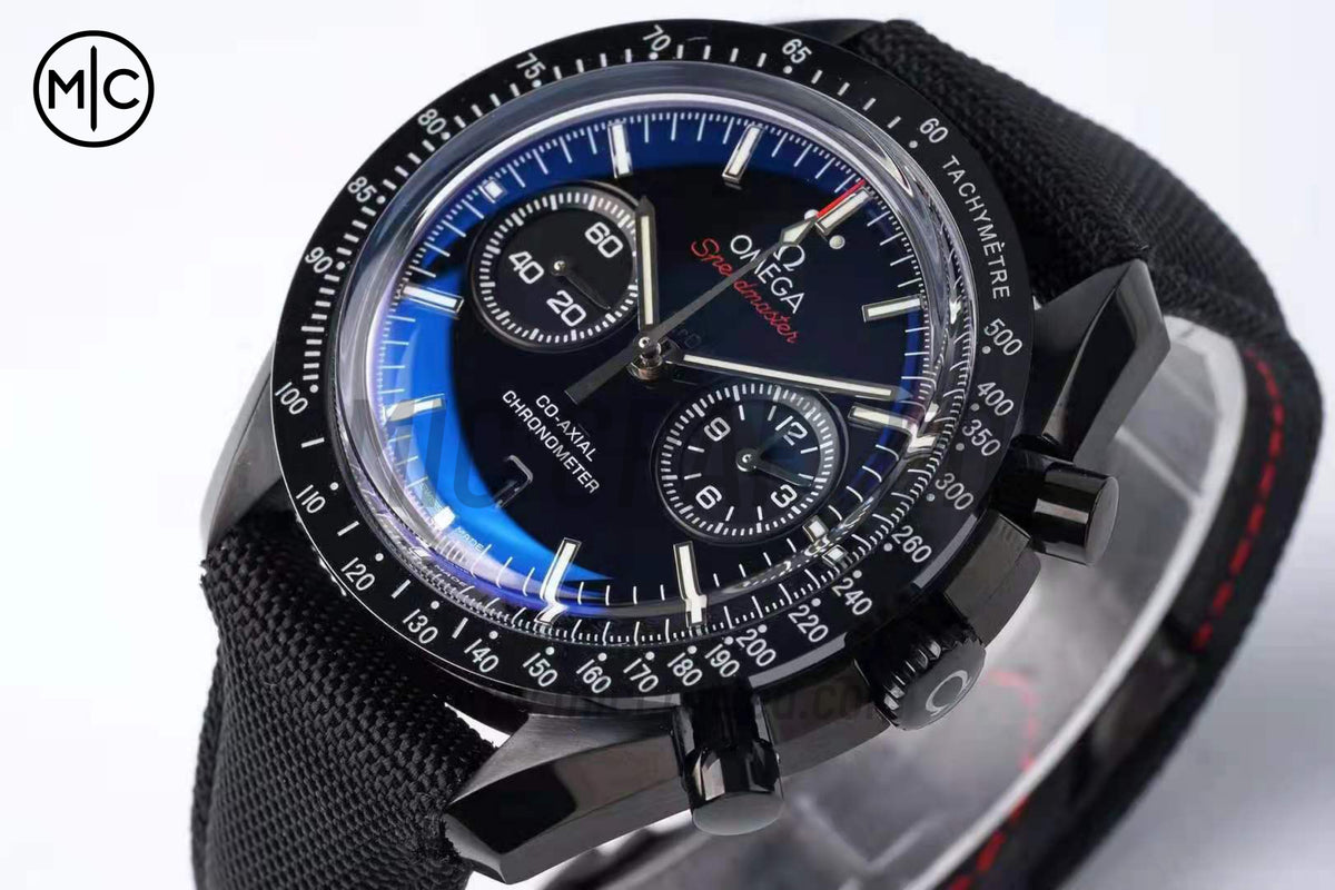 Speedmaster 44mm "Dark Side of The Moon" Real Ceramic on Black Nylon Strap – Premium Edition