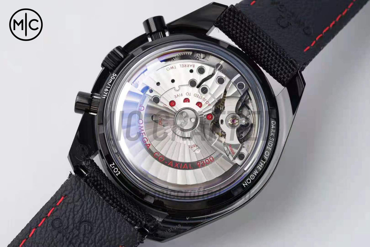 Speedmaster 44mm "Dark Side of The Moon" Real Ceramic on Black Nylon Strap – Premium Edition