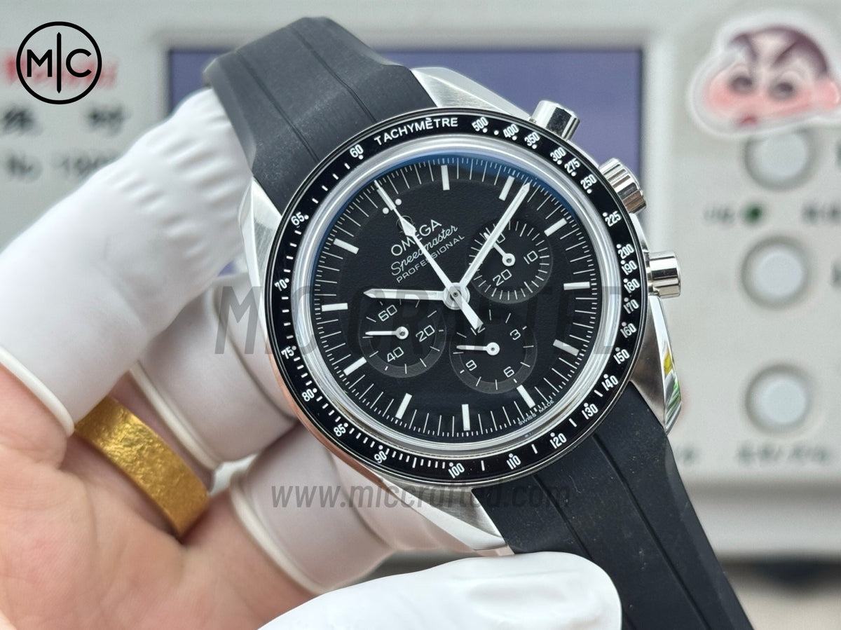 Speedmaster Professional 42mm Black Dial on Black Rubber Strap – Premium Edition