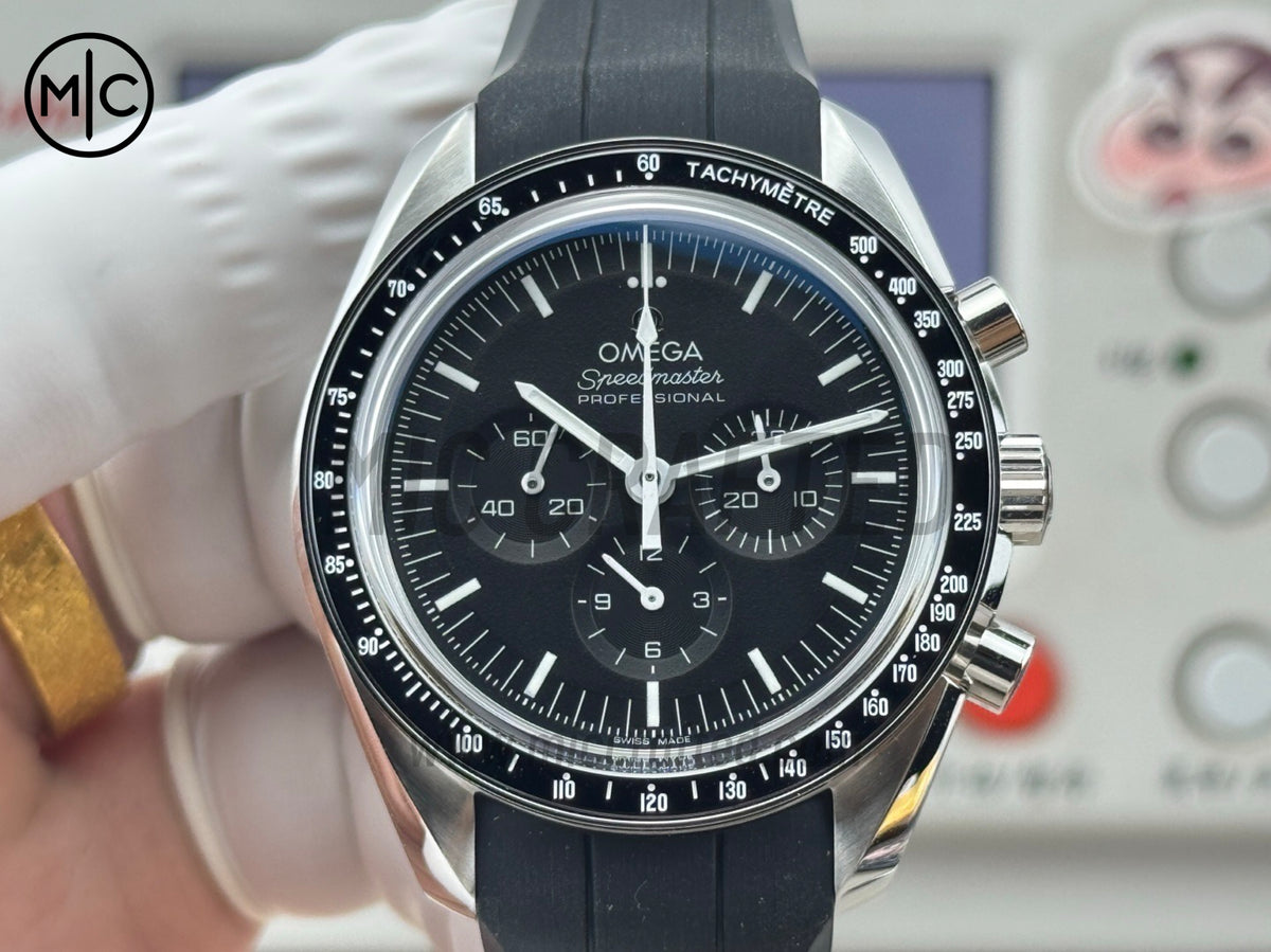 Speedmaster Professional 42mm Black Dial on Black Rubber Strap – Premium Edition
