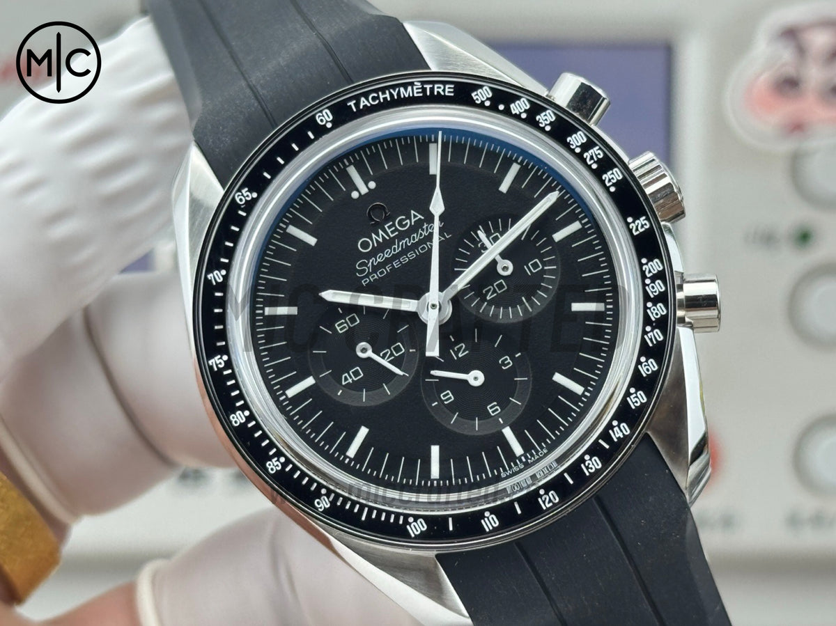 Speedmaster Professional 42mm Black Dial on Black Rubber Strap – Premium Edition