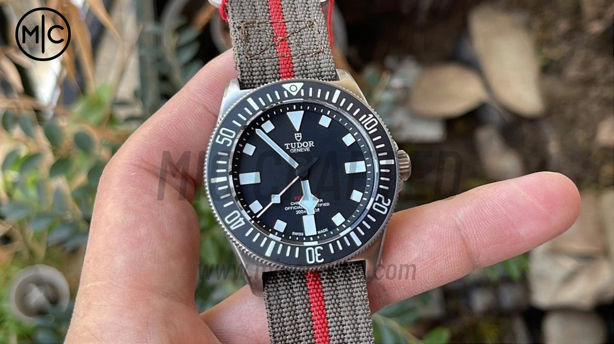 Pelagos FXD 42mm Titanium m25717n Black Dial on Gray Nylon Strap – Premium Edition
