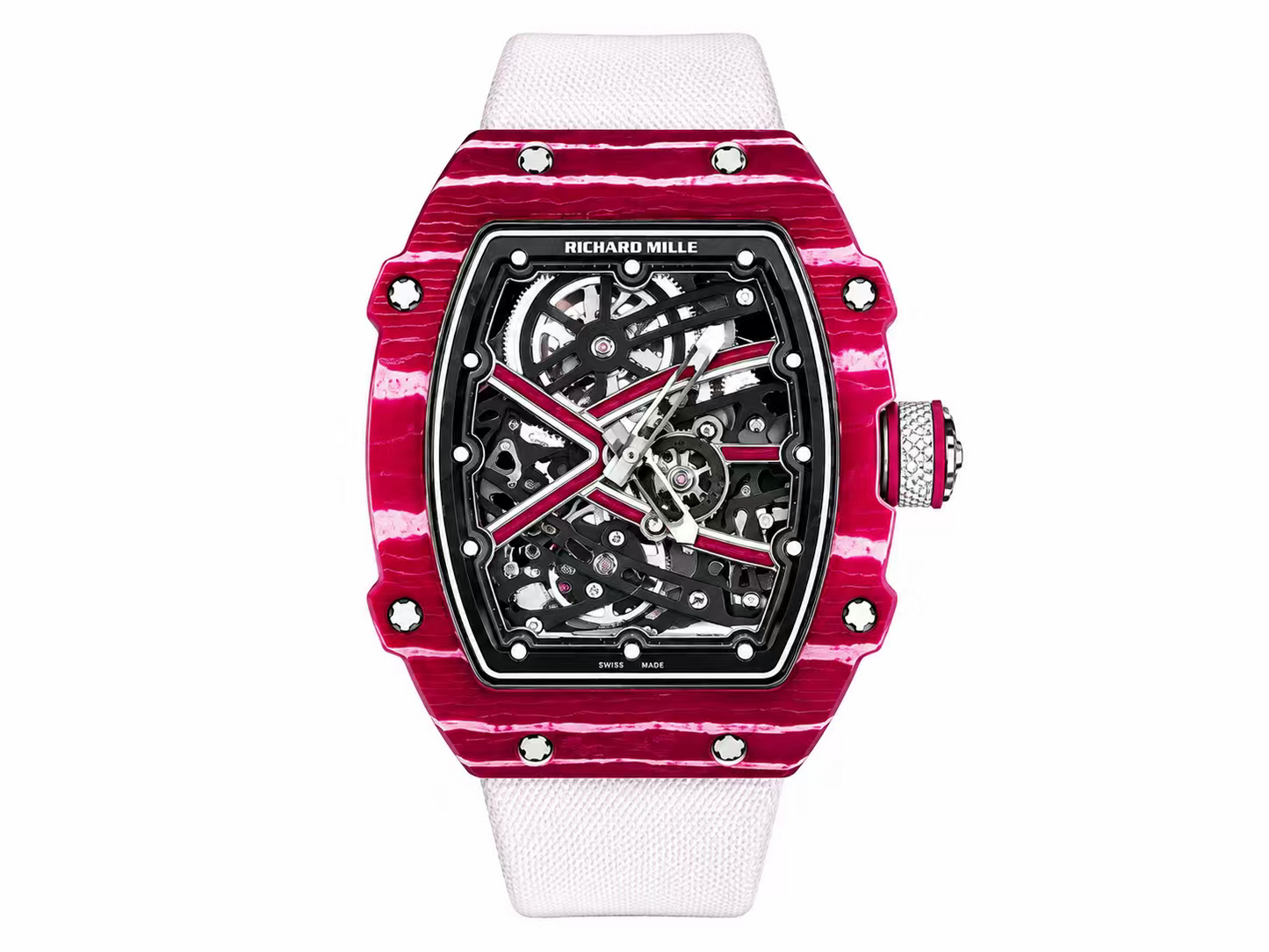 Richard Mille RM67-02 Wine Red NTPT Handcrafted Edition Skeleton Dial on White Nylon Strap — CRMA7 Skeleton Movement