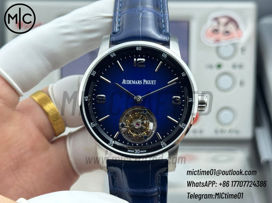 Code 11.59 26396BC 41mm Tourbillon SS Gradient Blue Dial on Black Leather Strap – Premium Edition