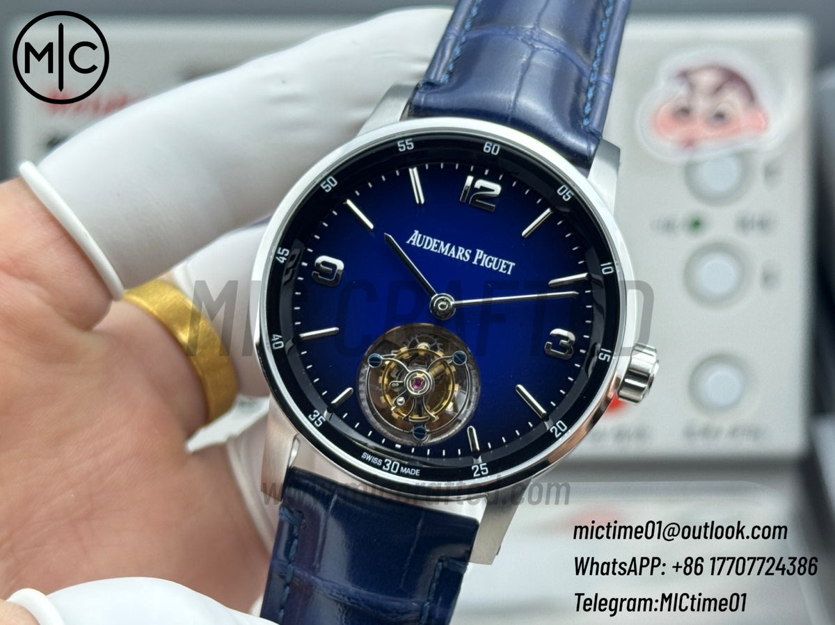 Code 11.59 26396BC 41mm Tourbillon SS Gradient Blue Dial on Black Leather Strap – Premium Edition