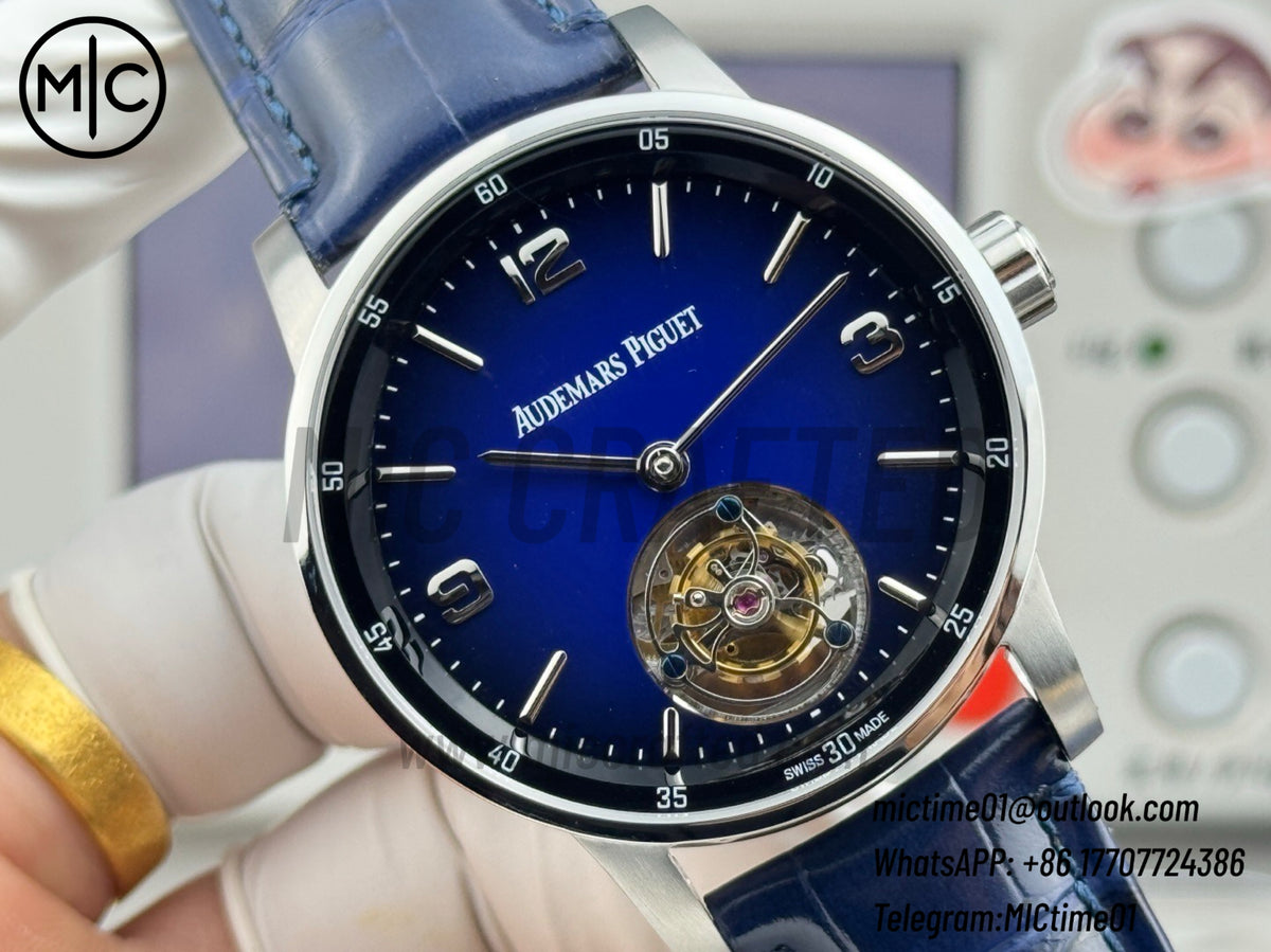 Code 11.59 26396BC 41mm Tourbillon SS Gradient Blue Dial on Black Leather Strap – Premium Edition