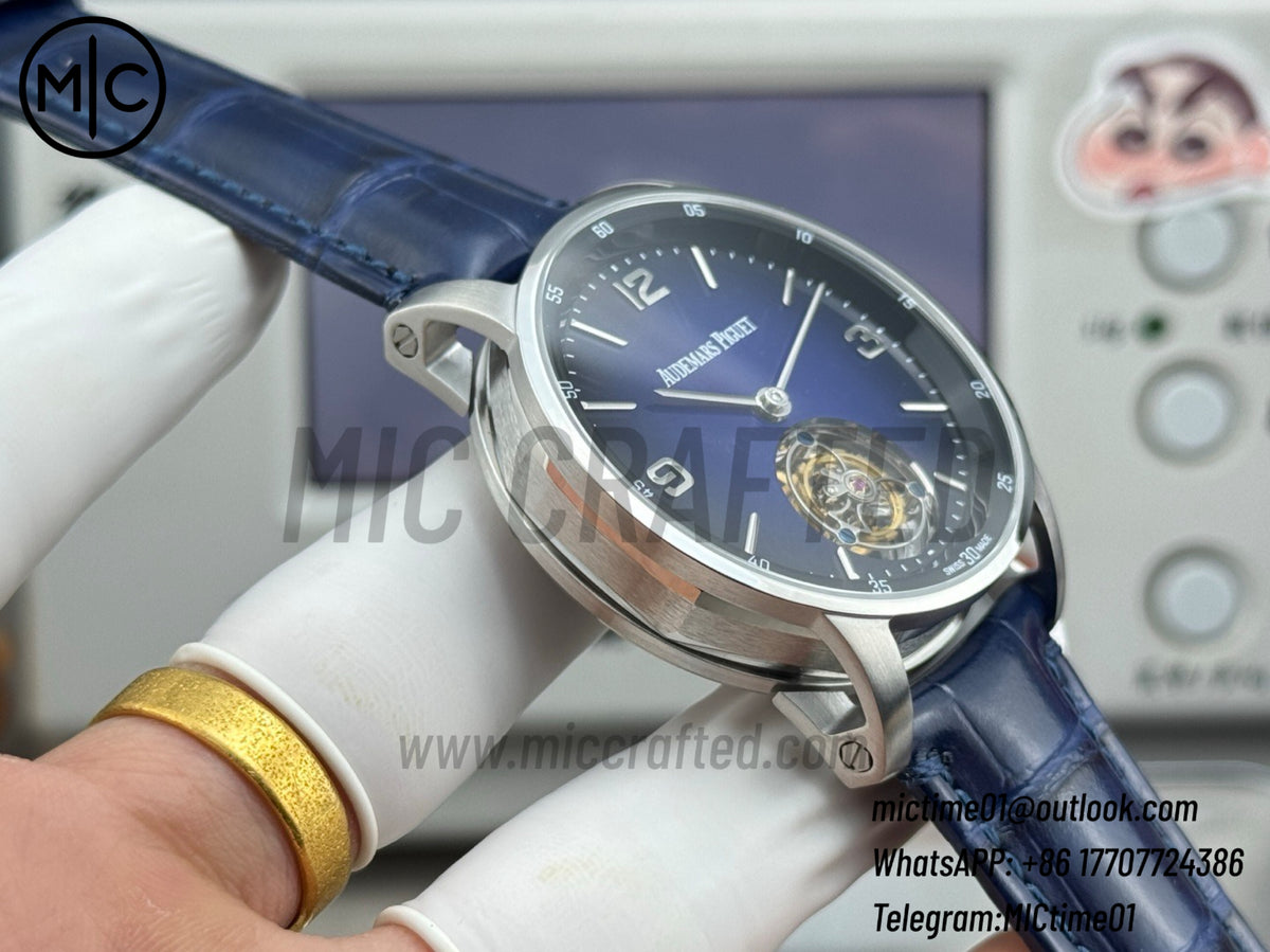 Code 11.59 26396BC 41mm Tourbillon SS Gradient Blue Dial on Black Leather Strap – Premium Edition