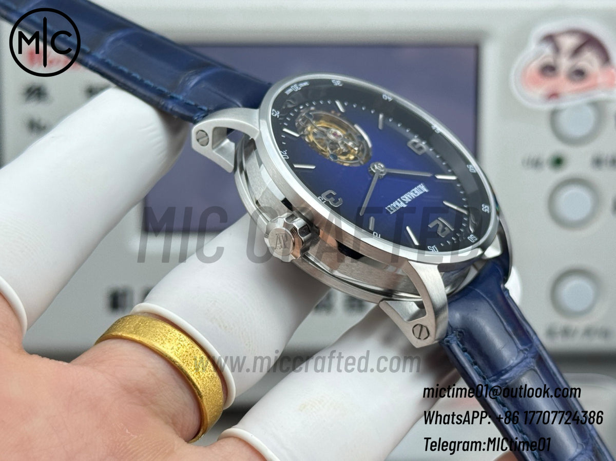 Code 11.59 26396BC 41mm Tourbillon SS Gradient Blue Dial on Black Leather Strap – Premium Edition