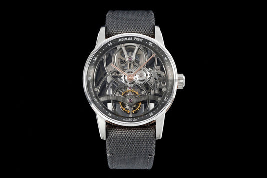 Code 11.59 41mm 26600 Tourbillon SS/RG Black Skeleton Dial on Gray Nylon Strap – Premium Edition