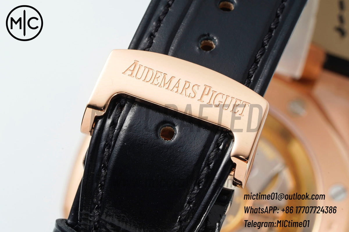 Royal Oak 41mm 15510 RG Black Dial on Blue Leather Strap – Premium Edition