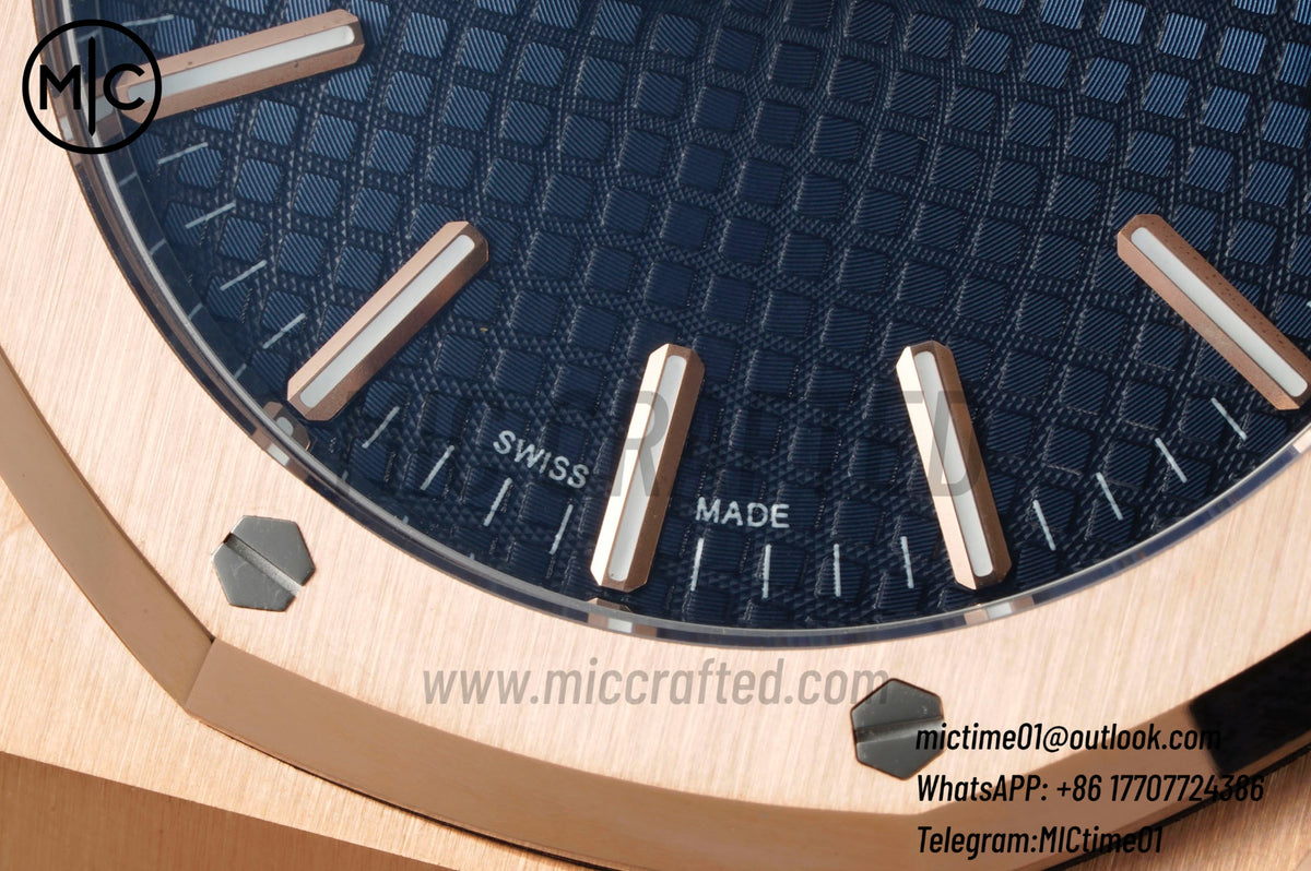Royal Oak 41mm 15510 RG Blue Dial on Blue Leather Strap – Premium Edition