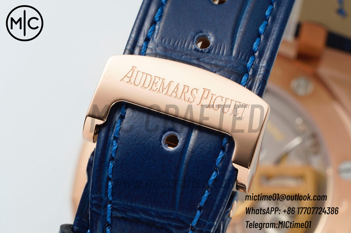 Royal Oak 41mm 15510 RG Blue Dial on Blue Leather Strap – Premium Edition