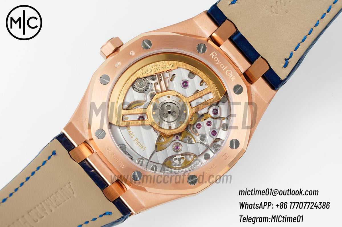 Royal Oak 41mm 15510 RG Blue Dial on Blue Leather Strap – Premium Edition
