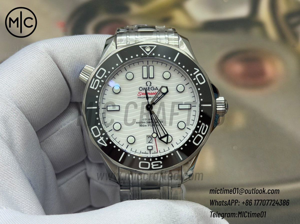 Seamaster Diver 300M SS Black Ceramic White Dial on SS Bracelet – Premium Edition