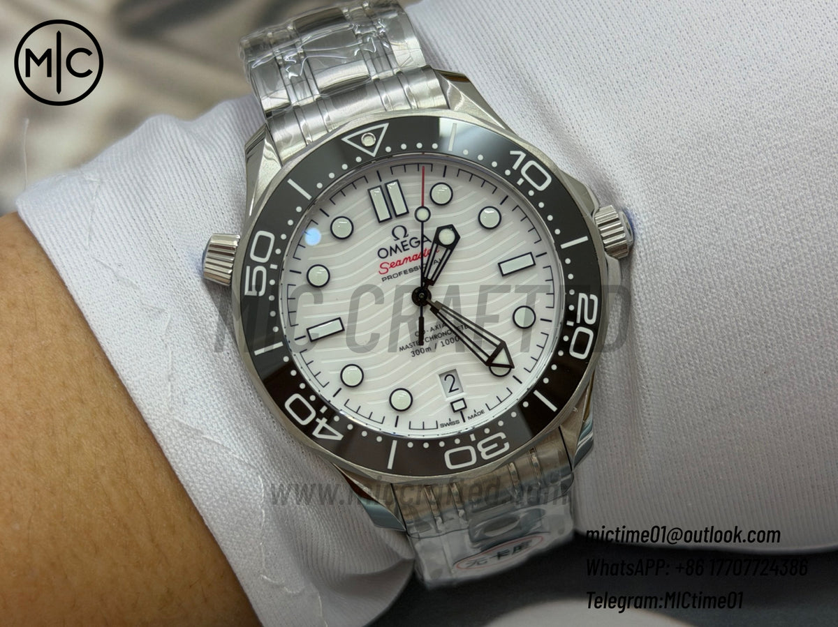 Seamaster Diver 300M SS Black Ceramic White Dial on SS Bracelet – Premium Edition