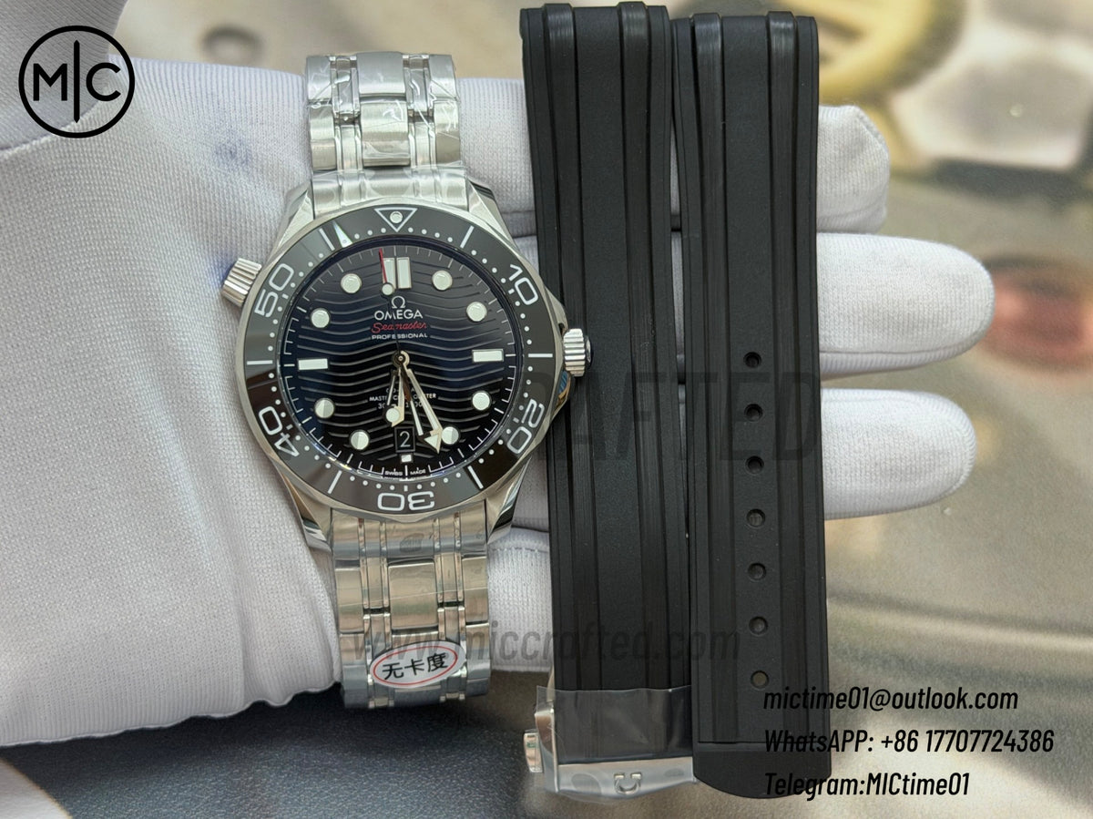 Seamaster Diver 300M SS Black Ceramic Black Dial on SS Bracelet – Premium Edition