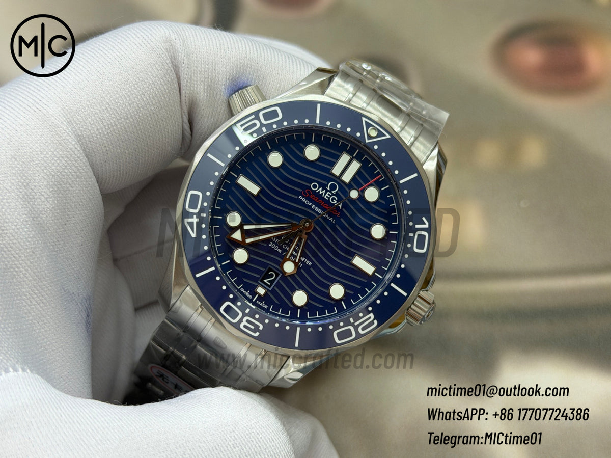 Seamaster Diver 300M SS Blue Ceramic Blue Dial on SS Bracelet – Premium Edition