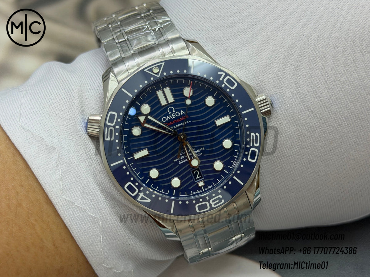 Seamaster Diver 300M SS Blue Ceramic Blue Dial on SS Bracelet – Premium Edition