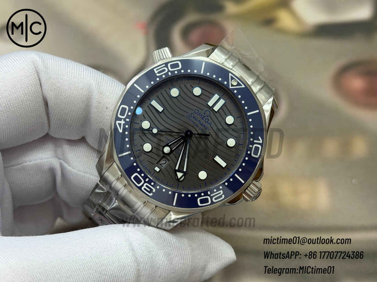 Seamaster Diver 300M SS Blue Ceramic Gray Dial on SS Bracelet – Premium Edition